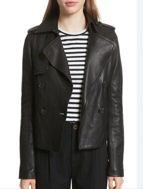 Vince Cropped Trench Leather Jacket- Sz XS